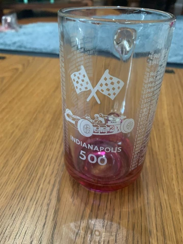 Vintage Indianapolis 500   1911-1969 Etched Winners Glass  Mug Rare Cover