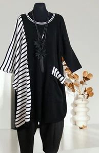 Vestido de punto look capas suéter EG 52 54 56 58 60 62 XXL XXXL XXXXL negro blanco - Imagen 1 de 5