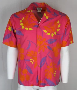 Surf Line Hawaii 1970s Floral Cotton Canvas Vintage Hawaiian Shirt - L - Picture 1 of 3