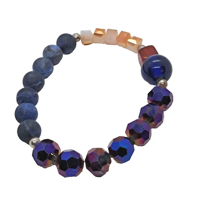 PULSERA CON CUENTAS DE PIEDRA NATURAL SODALITA OSCURA - Elástica Foto 1 de 2
