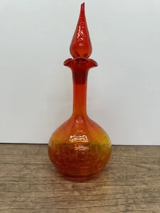 Mid Century Blenko Glass Amberina Crackle Genie Decanter with Stopper - Picture 1 of 4