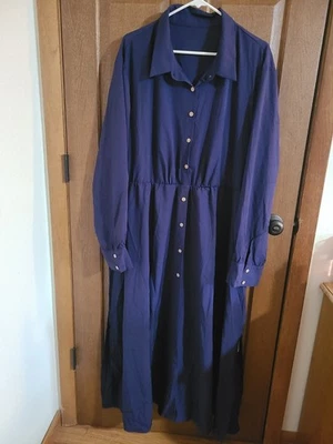Vestido largo para mujer talla grande 4XL azul marino/púrpura real manga larga con botones nuevo con etiquetas Foto 1 de 4