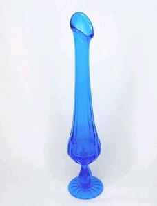 Jarrón Fenton MCM Vintage Colonial Azul Huella Pulgar Pedestal Vidrio Oscilante Brote - Imagen 1 de 9
