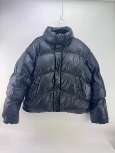Zara Mens Black Cropped Faux Leather Puffer Jacket Full Zip Size L - Picture 1 of 4
