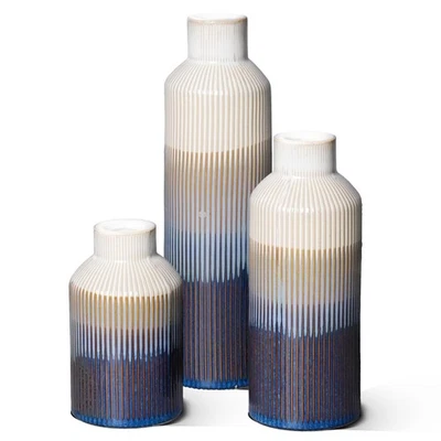 Набор из 3 синих и белых ваз, синяя керамическая цветочная ваза, современный декоративный ваз... - Изображение 1 из 4