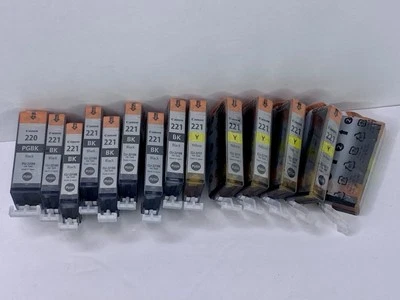 Cartuchos de tinta originales Canon OEM 220/221 PGI-220 CLI-221 PGBK amarillo ENORME LOTE Foto 1 de 4
