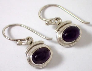 Vtg Artisan ID Signed Hand Crafted Sterling Silver Amethyst Dangle Earrings - Picture 1 of 6