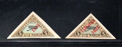 Эстония 1923 старый набор авиационных почтовых марок с надпечатками (Мишель 41/42) MLH - Изображение 1 из 2