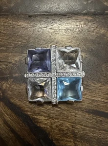 Retired Swarovski Blue Topaz, Purple and Clear Crystal Square Pin/Brooch, 1-1/4” - Picture 1 of 8