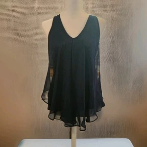 Women's Converse One Star Navy Cotton Tank Racerback Sheer Overlay Size Small - Picture 1 of 4