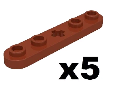 LEGO 5 New Reddish Brown Technic Plate 1 x 5 Axle Hole 4 Stud Part 32124 RB3 - Image 1 of 2