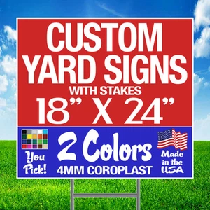 100 18x24 Two-Color Yard Signs Single Sided + Stakes - Picture 1 of 2
