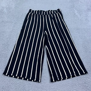EILEEN FISHER Pants PM Palazzo Organic Cotton Jersey Striped Crop Wide Leg Black - Picture 1 of 12