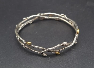 Stephen Dweck Diamonds 'Fortuna' Branch Vine Twig Sterling Bangle Bracelet 7.75" - Image 1 of 4