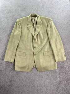 Brooks Brothers Suit Jacket 44 R Gold Cream Wool Silk Windowpane Luxury Designer - Picture 1 of 13