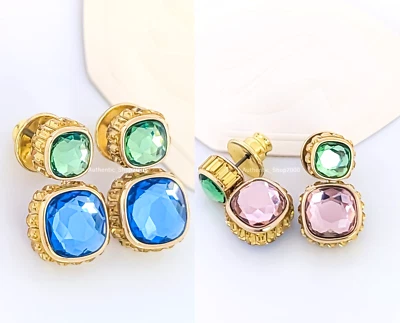 全新 正品 SWAROVSKI 绿色 蓝色 粉色 水晶色吊坠耳环 5692492 — 第 1/4 张图片