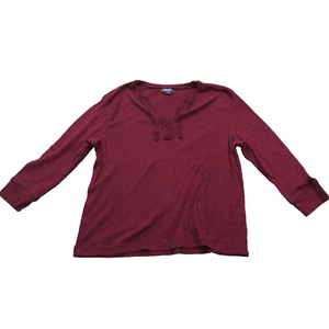 American Living Women's Size LG V-Neck Blouse Maroon 3/4 Sleeve Ruffle - Picture 1 of 8