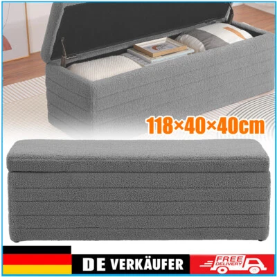Sitzbank mit Stauraum Teddystoff Sitzhocker Schuhbank Schlafzimmer Sitzbox Grau - Bild 1 von 4