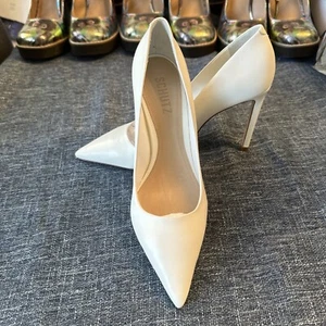 NEW Schutz Lou Pointed Toe Pumps White Leather Heels Size 7.5  Bridal A1017 - Picture 1 of 22