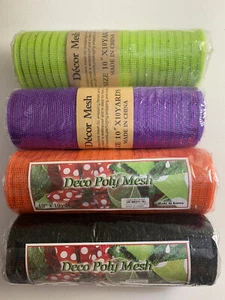 Lot 4 10"x10yds Halloween Holidays Poly Deco Mesh Roll Ribbon Wreath Garlands Ne - Picture 1 of 8