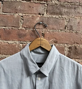 Vintage Giorgio Armani Mens Shirt, Size 16.5/42 Blue/Charcoal 100% Cotton, Italy - Picture 1 of 8