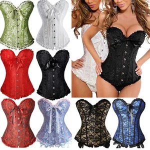 Mujeres Negro Sobrebusto Deshuesado Corsé Top Burlesque Vasco Con Cordones Disfraz Talla 6-24 - Imagen 1 de 44