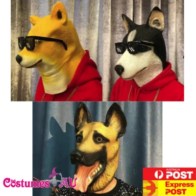 Máscara de cabeza completa para hombre Husky perro mascarada adulto látex animal disfraz zoológico fiesta Foto 1 de 2