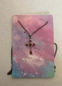 Silber Kreuz Halskette mit braunen Steinen - Bild 1 von 4