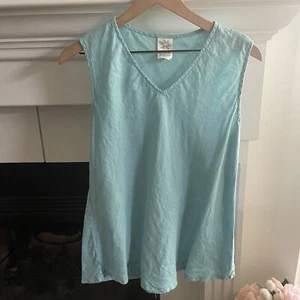 Match Point USA 100 % Leinen aquablau V-Ausschnitt Tanktop Größe Small - Bild 1 von 4