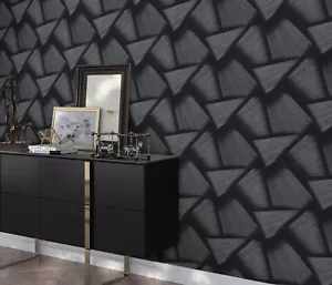 Vlies Tapete Design 3D Optik Fächer schwarz metallic glanz geometrisch 10401-15 - Bild 1 von 5