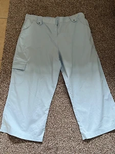 Ladies BHS Blue Cotton Capri Casual Trousers Cargo Pockets 16 VGC - Picture 1 of 7