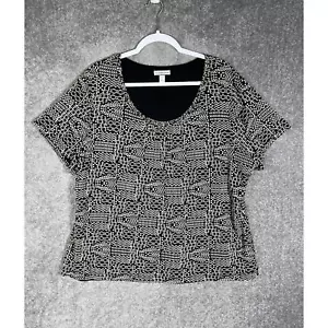 Croft & Barrow Braided Scoop Neck Nylon Top Womens Size 3X Black Abstract Lined - Picture 1 of 15