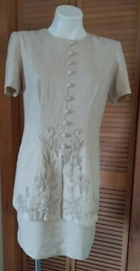 VTG DRESS attached tunic/skirt karin stevens embroidery flower/seed pearl design - Picture 1 of 10