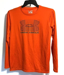 Under Armour Youth XL YXL Heat Gear Loose Orange Neon Long Sleeve Logo Shirt - Picture 1 of 6