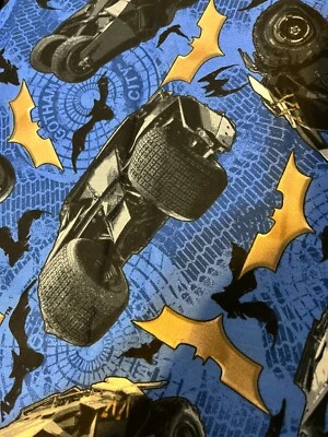 FABRIC Batman Batmobile on Blue DC Comics Cotton Crafts Quilting Sew BTHY - Image 1 of 4