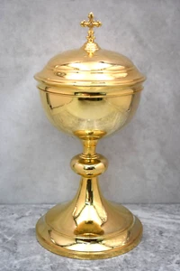 Large French Ciborium, Cup Sterling, All Gold Plated (CU2149) chalice co - Picture 1 of 14