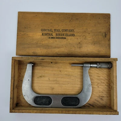 Vintage General Central Tool 5-6" Outside Micrometer Auburn RI USA  Wood Box - Image 1 of 4
