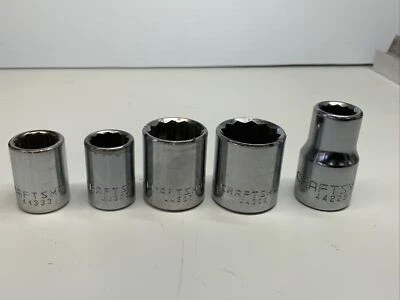 Craftsman 5pc Socket Lot - 3/8 - 1/2, 12mm, 17mm, 19mm; 1/2 - 11mm, 12pt, "EE" - Image 1 of 4
