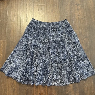 Coldwater Creek Skirt Womens 1X Blue Navy Floral Lace Pull On Lined Flowy Boho - Image 1 of 4