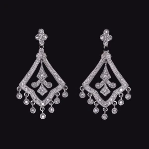 VINTAGE STYLE DIAMOND CHANDELIER EARRINGS NATURAL 14k WHITE GOLD 30mm DANGLE - Picture 1 of 1