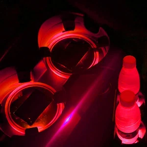 2X Red LED Solar Cup Pad Car Light Lamp Cover Interior Decoration Accessories - Picture 1 of 13