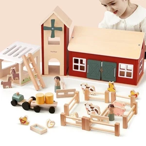 Wooden Barn Farm Toys with Farm Animals Figures and Tractor, Educational Stac... - Picture 1 of 7