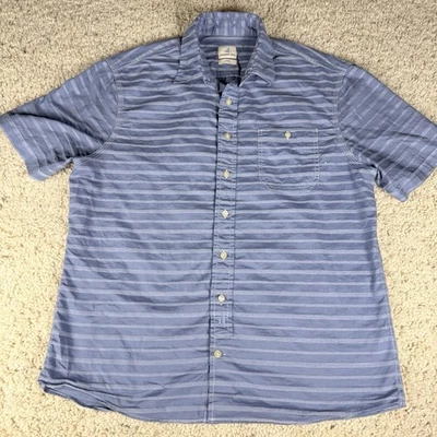 Johnnie-O Hangin' Out Stripe Short Sleeve Button Up Shirt Large Marlin Blue Foto 1 de 4