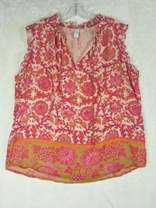 Joie Size XL Sleeveless Blouse Ruffle V Neck Tie Floral Metallic Boho Lined - Picture 1 of 9