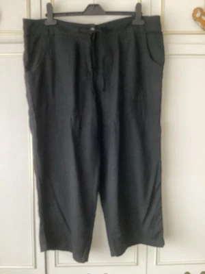 Spirit At M&Co Black Linen Cropped Trousers Size 16 - Image 1 of 4