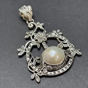 Colgante Floral Perla SARDA Bali Hecho a Mano 14MM MABE Plata de Ley 925 - Imagen 1 de 14