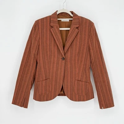 Rene Lezard女式42红色橙色垂直条纹棉混纺西装外套罕见 — 第 1/4 张图片