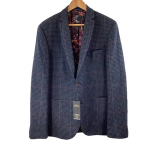 Next Signature Navy Check Slim Fit Italian Fabric Blazer Jacket 46" Long NWT - Picture 1 of 5