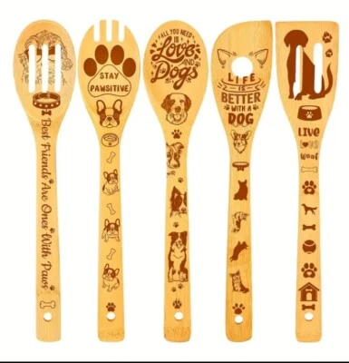 Juego de cuchara de madera tamaño completo de rescate para amantes de los perros utensilios ¡dichos divertidos! Foto 1 de 4