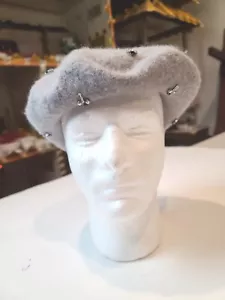 Chicos Gray With Rhinestones Barette Hat Women One Size - Picture 1 of 8